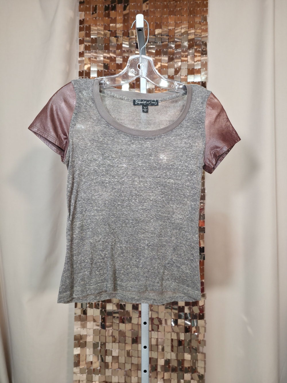Elizabeth and James Lambs Leather-Sleeve Tee | Heather Grey | Size XS